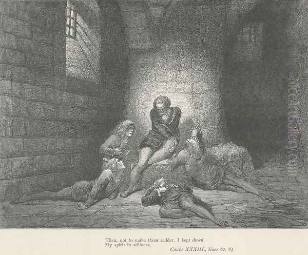 Then, not to make them sadder, I kep down My spirit in stillness. (Canto XXXIII., lines 62-63) Oil Painting by Gustave Dore