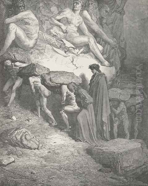 I with that laden spirit journey'd on (Canto XII., line 2) Oil Painting by Gustave Dore