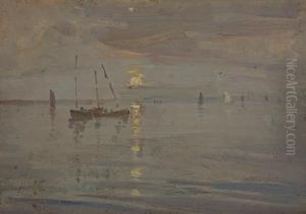 Boats At Dusk, Study Oil Painting by John Campbell Mitchell