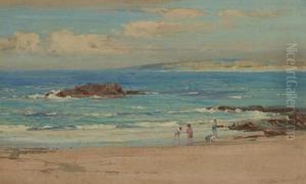 Children Paddling, Probably Argyll Oil Painting by John Campbell Mitchell