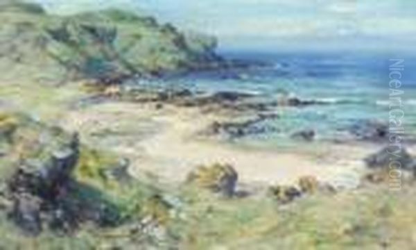 Children Bathing In A Rocky Cove Oil Painting by John Campbell Mitchell