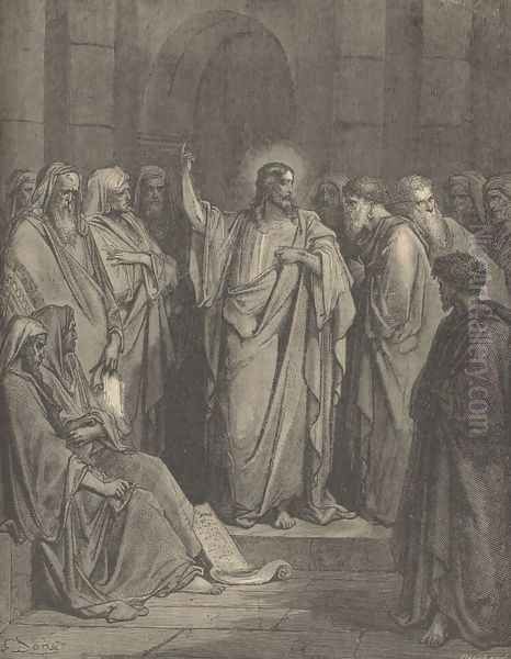 Christ In The Synagogue Oil Painting by Gustave Dore