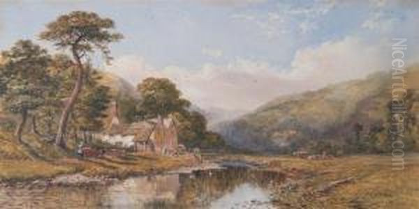 River Landscape With Cottage Oil Painting by Philip Mitchell