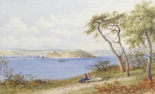 A View Of Plymouth Hoe With Figures In The Foreground Oil Painting by Philip Mitchell