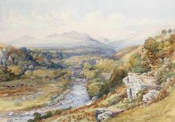 A Stream Running Off Dartmoor Oil Painting by Philip Mitchell