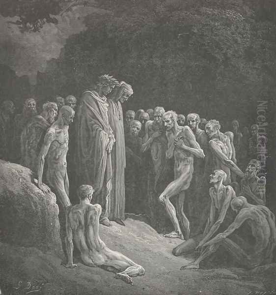 The shadowy forms, That seem'd things dead and dead again, (Canto XXIV., lines 4-6) Oil Painting by Gustave Dore