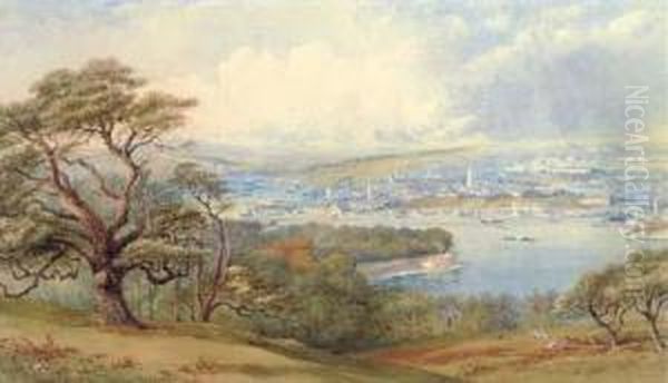 View Of Devonport And Stonebridge From Mount Edgecombe Park Oil Painting by Philip Mitchell