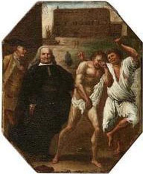 Il Fisco E Il Contribuente olio Su Tela Oil Painting by Giuseppe Maria Mitelli