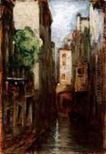 Impressione D'un Rio Oil Painting by Giuseppe Miti-Zanetti