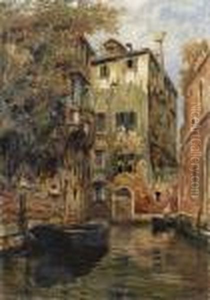 Veduta Di Canale Veneziano Olio Su Tela, Cm 120x86 Oil Painting by Giuseppe Miti-Zanetti