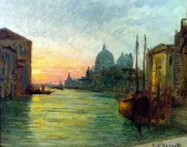 Venezia, Tramonto Sulla Punta Della Dogana Oil Painting by Giuseppe Miti-Zanetti