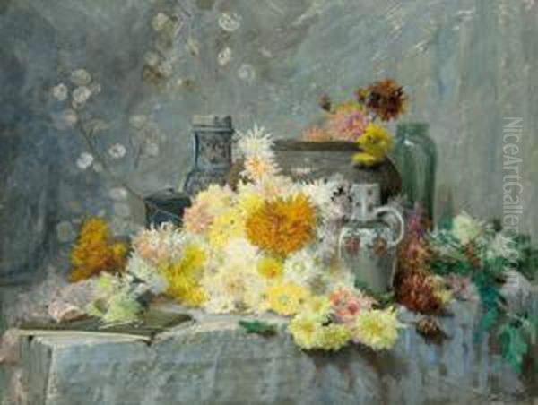 Stilleben Mit Chrysanthemen Oil Painting by Joseph Mittey