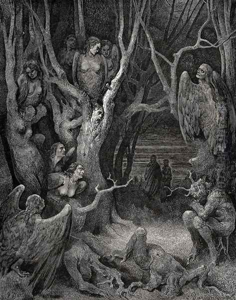 The Inferno, Canto 13, lines 11: Here the brute Harpies make their nest Oil Painting by Gustave Dore