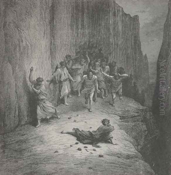 A multitude, in fury burning, (Canto XV., line 110) Oil Painting by Gustave Dore