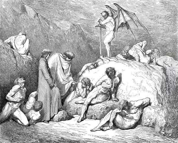 The Inferno, Canto 28, lines 69-72: call thou to mind Piero of Medicina, if again Returning, thou behold'st the pleasant land That from Vercelli slopes to Mercabo Oil Painting by Gustave Dore