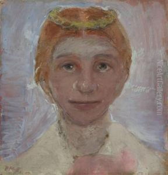 Selbstbildnis Mit Gelbem Kranz Oil Painting by Paula Modersohn-Becker