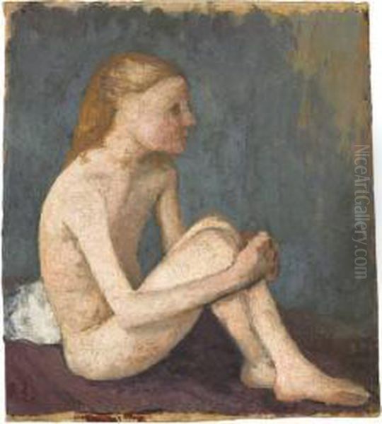 Sitzender Madchenakt Nach Rechts Oil Painting by Paula Modersohn-Becker