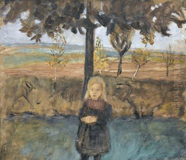 Stehendes Madchen Unter Baum Vor Landschaft Oil Painting by Paula Modersohn-Becker