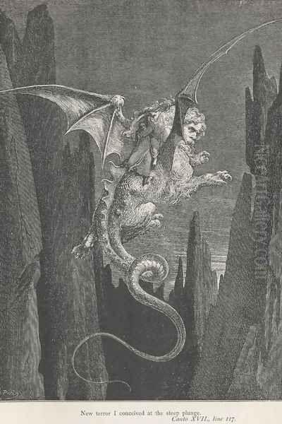 New terror I conceived at the steep plunge. (Canto XVII., line 117) Oil Painting by Gustave Dore