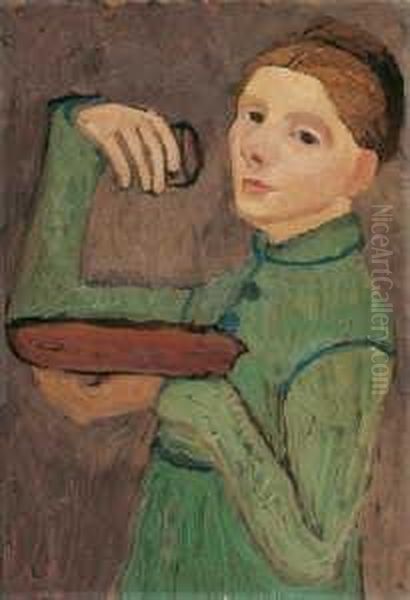 Selbstbildnis, Halbfigur Nach Links, Eine Schale Und Ein Glas Haltend Oil Painting by Paula Modersohn-Becker