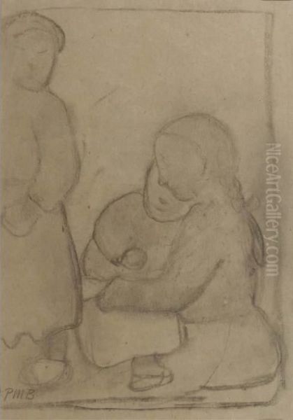 Three Figures Oil Painting by Paula Modersohn-Becker