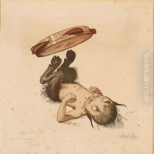 A Young Satyr Lies On His Back And Juggling A Tambourinewith His Horses Legs Oil Painting by Louis Moe