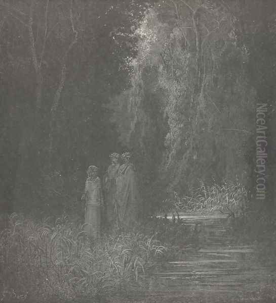 Darkly beneath perpetual gloom, (Canto XXVIII., line 32) Oil Painting by Gustave Dore