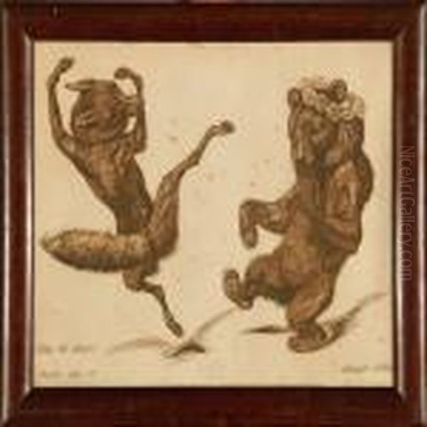 Two Animal Scenes Oil Painting by Louis Moe