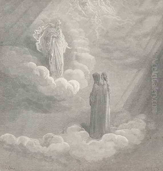 On that maim'd stone set up to guard the bridge, (Canto XVI., line 146) Oil Painting by Gustave Dore