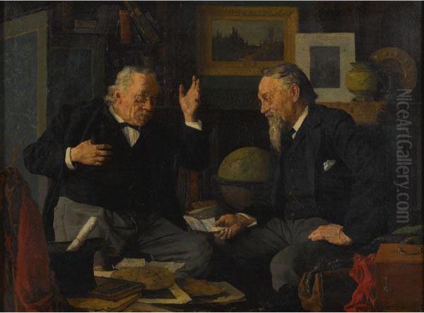 A Worldly Talk Oil Painting by Louis Charles Moeller