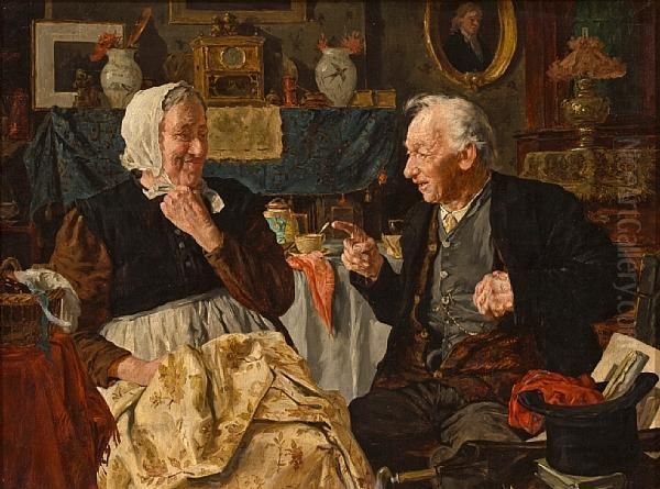 Darby And Joan; Old Heads, Young Hearts Oil Painting by Louis Charles Moeller