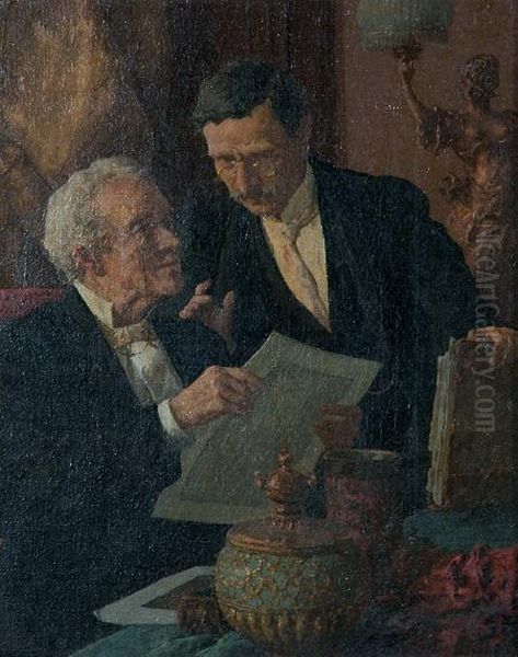 Two Gentlemen In Conversation Oil Painting by Louis Charles Moeller