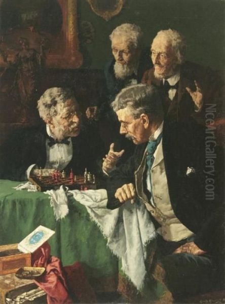 The Chess Players Oil Painting by Louis Charles Moeller