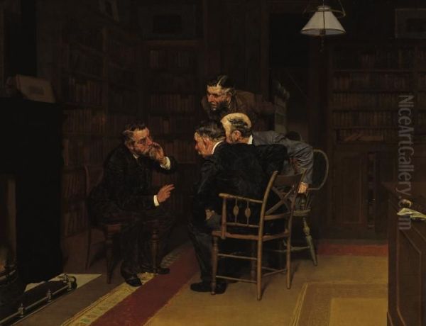 Discussion In The Library Oil Painting by Louis Charles Moeller