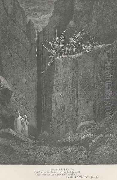 When over us the steep they reach'd. (Canto XXIII., line 54) Oil Painting by Gustave Dore