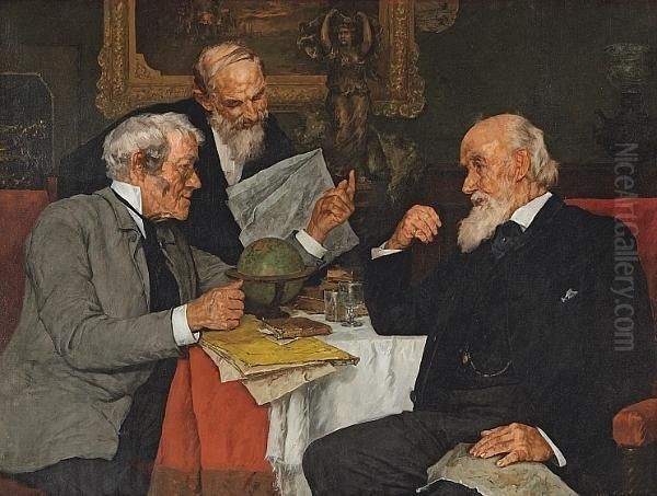 A Worldly Debate Oil Painting by Louis Charles Moeller