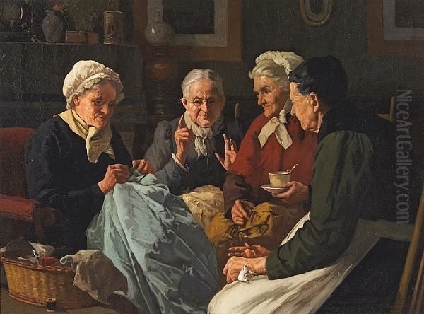 The Sewing Circle Oil Painting by Louis Charles Moeller