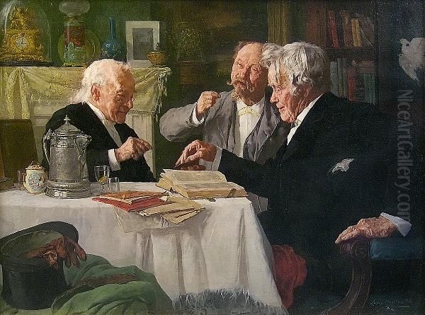 Men's Discussion Oil Painting by Louis Charles Moeller