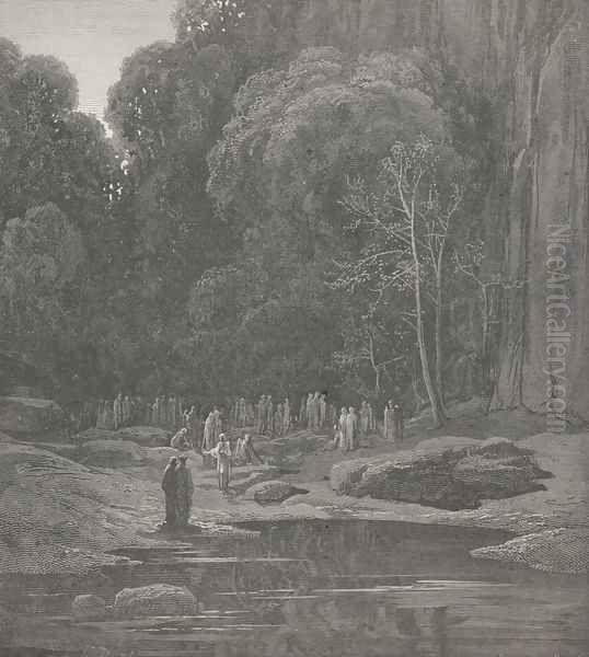 Go therefore on, and listen as thou go'st. (Canto V., line 49) Oil Painting by Gustave Dore