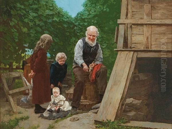 ''entertaining The Family'' Oil Painting by Louis Charles Moeller