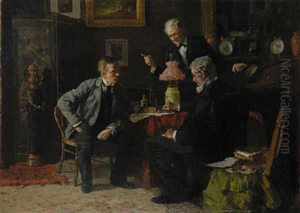 Gentlemen's Meeting Oil Painting by Louis Charles Moeller