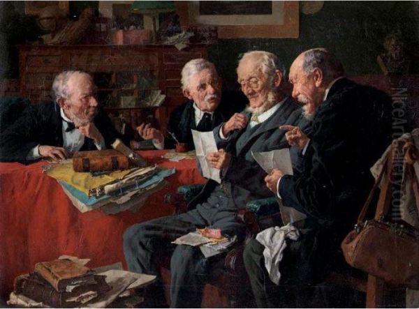 Reading The Will Oil Painting by Louis Charles Moeller