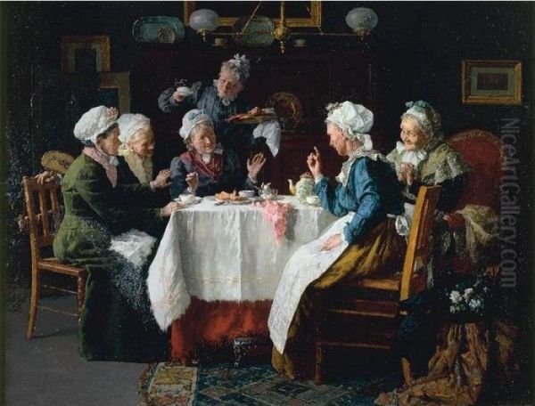 Tea Party Oil Painting by Louis Charles Moeller