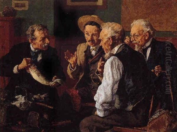 Discussing The Catch Oil Painting by Louis Charles Moeller