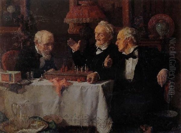 The Chess Game Oil Painting by Louis Charles Moeller