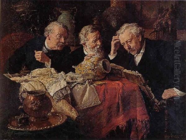 An Old Volume [the Antique Dealers] Oil Painting by Louis Charles Moeller