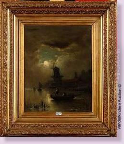 Pecheurs Au Clair De Lune Oil Painting by Edward Moerenhout