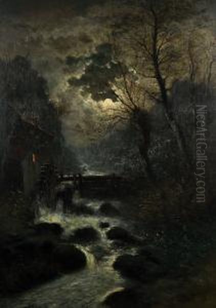 Moulin A Aube Au Clair De Lune Oil Painting by Edward Moerenhout