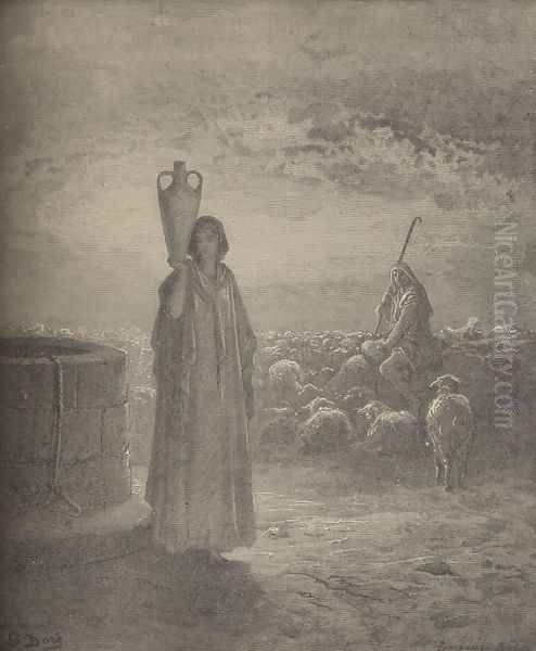 Jacob Tending The Flocks Oil Painting by Gustave Dore