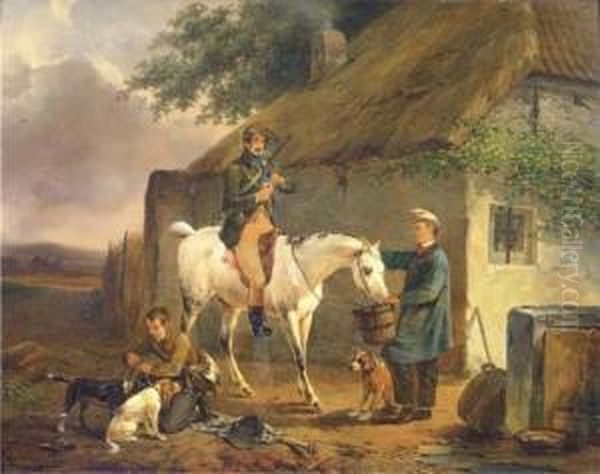 A Pause From The Hunt Oil Painting by Joseph Jodocus Moerenhout